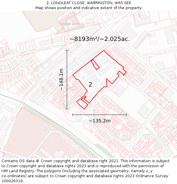 2, LONGLEAT CLOSE, WARRINGTON, WA5 0EE: Plot and title map