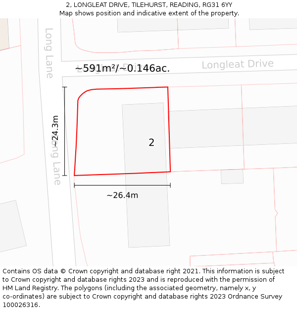2, LONGLEAT DRIVE, TILEHURST, READING, RG31 6YY: Plot and title map