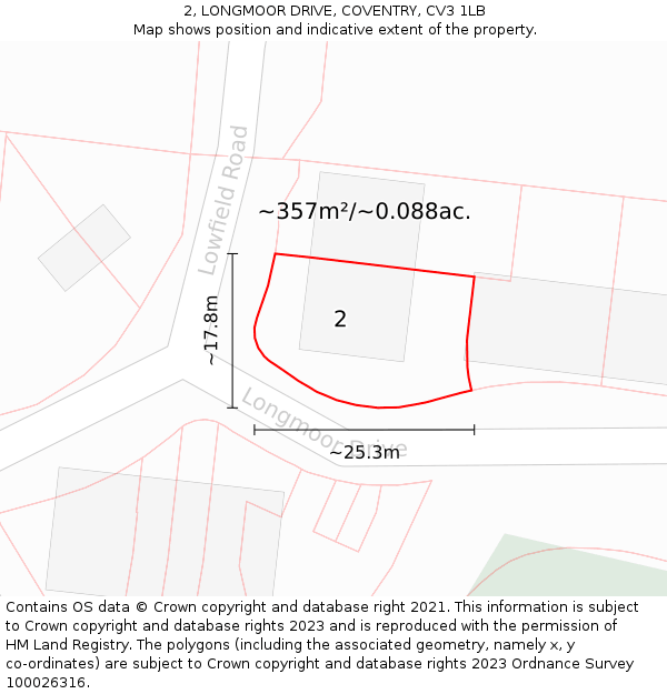 2, LONGMOOR DRIVE, COVENTRY, CV3 1LB: Plot and title map