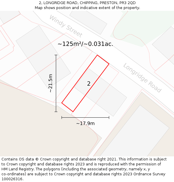 2, LONGRIDGE ROAD, CHIPPING, PRESTON, PR3 2QD: Plot and title map