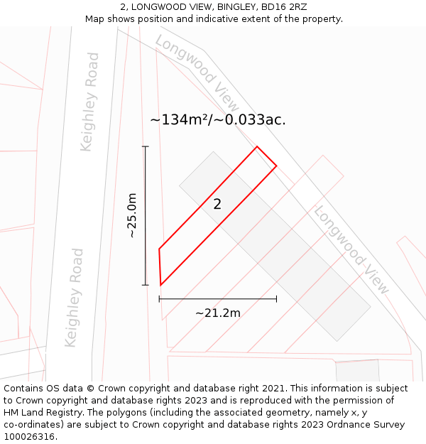 2, LONGWOOD VIEW, BINGLEY, BD16 2RZ: Plot and title map