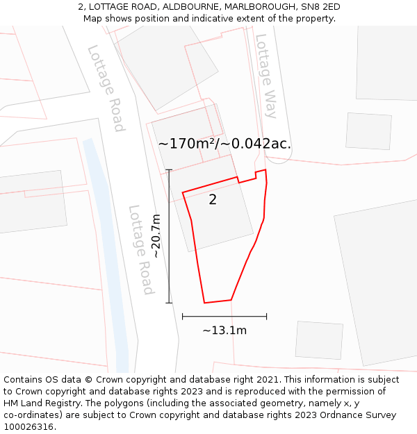 2, LOTTAGE ROAD, ALDBOURNE, MARLBOROUGH, SN8 2ED: Plot and title map