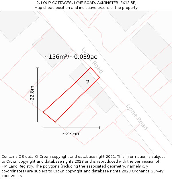 2, LOUP COTTAGES, LYME ROAD, AXMINSTER, EX13 5BJ: Plot and title map