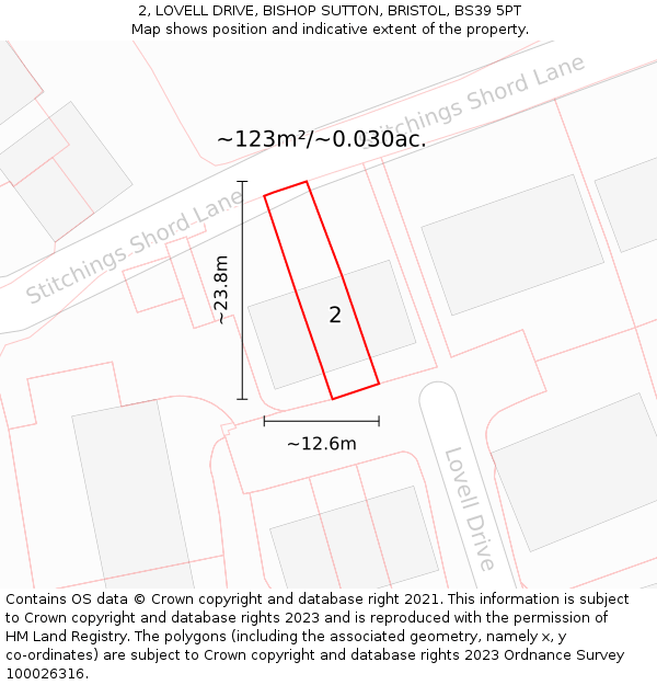 2, LOVELL DRIVE, BISHOP SUTTON, BRISTOL, BS39 5PT: Plot and title map