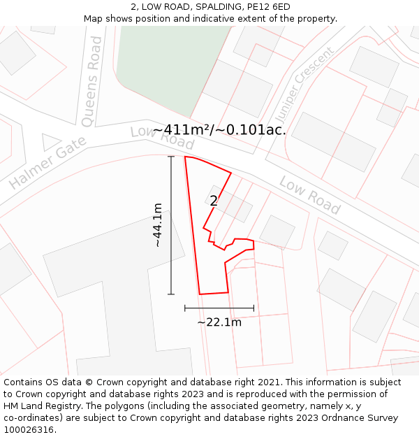 2, LOW ROAD, SPALDING, PE12 6ED: Plot and title map