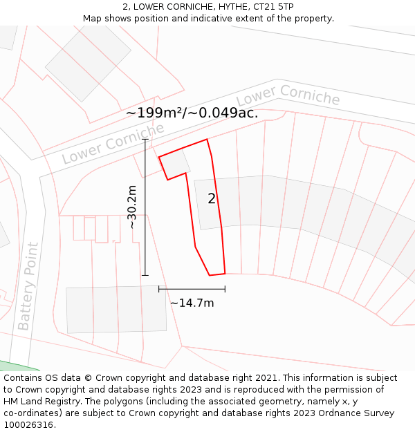 2, LOWER CORNICHE, HYTHE, CT21 5TP: Plot and title map