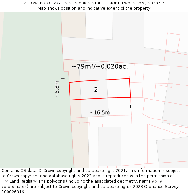 2, LOWER COTTAGE, KINGS ARMS STREET, NORTH WALSHAM, NR28 9JY: Plot and title map