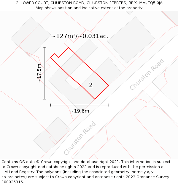 2, LOWER COURT, CHURSTON ROAD, CHURSTON FERRERS, BRIXHAM, TQ5 0JA: Plot and title map