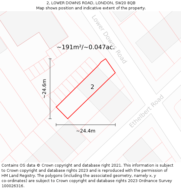 2, LOWER DOWNS ROAD, LONDON, SW20 8QB: Plot and title map