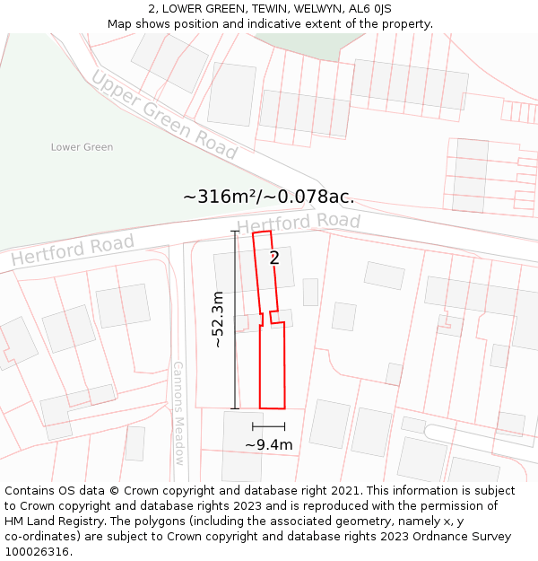 2, LOWER GREEN, TEWIN, WELWYN, AL6 0JS: Plot and title map