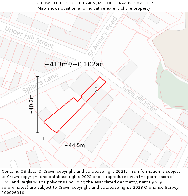 2, LOWER HILL STREET, HAKIN, MILFORD HAVEN, SA73 3LP: Plot and title map