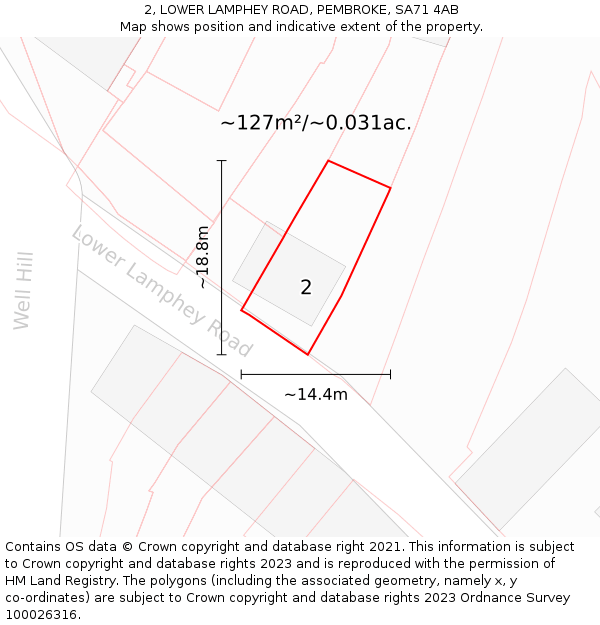 2, LOWER LAMPHEY ROAD, PEMBROKE, SA71 4AB: Plot and title map