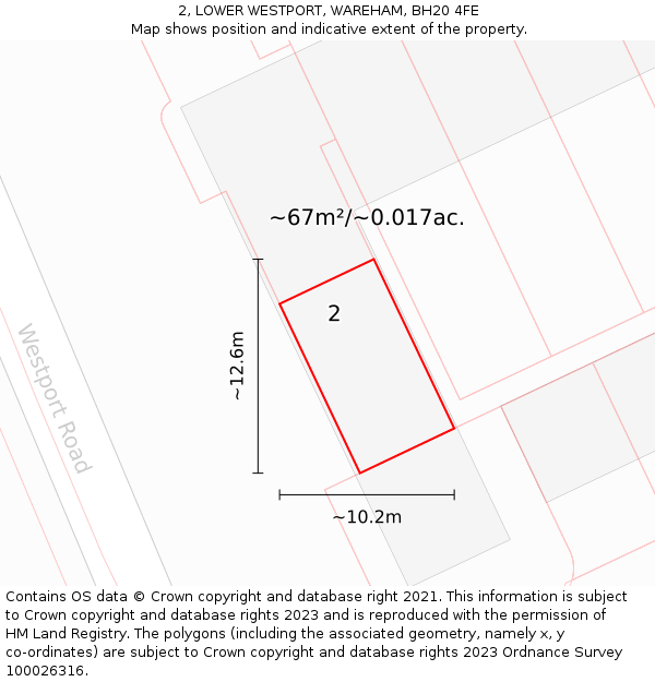 2, LOWER WESTPORT, WAREHAM, BH20 4FE: Plot and title map