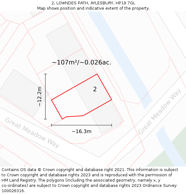 2, LOWNDES PATH, AYLESBURY, HP19 7GL: Plot and title map