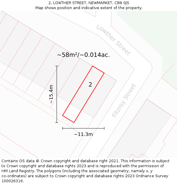 2, LOWTHER STREET, NEWMARKET, CB8 0JS: Plot and title map