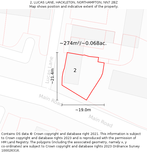 2, LUCAS LANE, HACKLETON, NORTHAMPTON, NN7 2BZ: Plot and title map