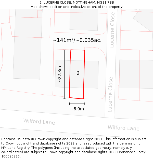 2, LUCERNE CLOSE, NOTTINGHAM, NG11 7BB: Plot and title map