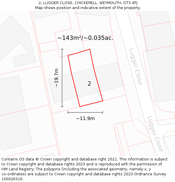 2, LUGGER CLOSE, CHICKERELL, WEYMOUTH, DT3 4PJ: Plot and title map