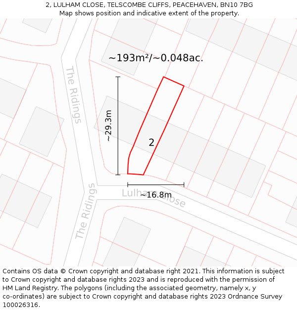 2, LULHAM CLOSE, TELSCOMBE CLIFFS, PEACEHAVEN, BN10 7BG: Plot and title map