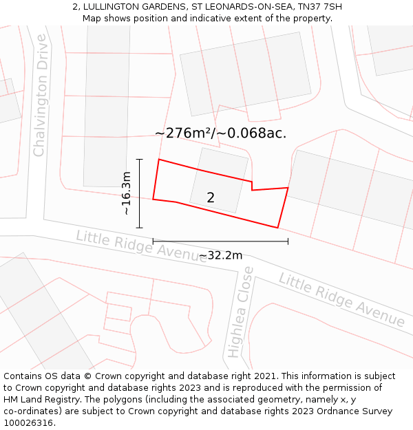 2, LULLINGTON GARDENS, ST LEONARDS-ON-SEA, TN37 7SH: Plot and title map
