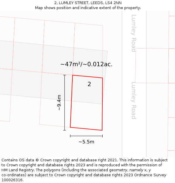 2, LUMLEY STREET, LEEDS, LS4 2NN: Plot and title map