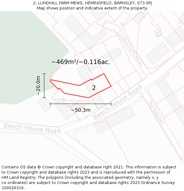 2, LUNDHILL FARM MEWS, HEMINGFIELD, BARNSLEY, S73 0PJ: Plot and title map