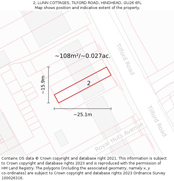 2, LUNN COTTAGES, TILFORD ROAD, HINDHEAD, GU26 6FL: Plot and title map