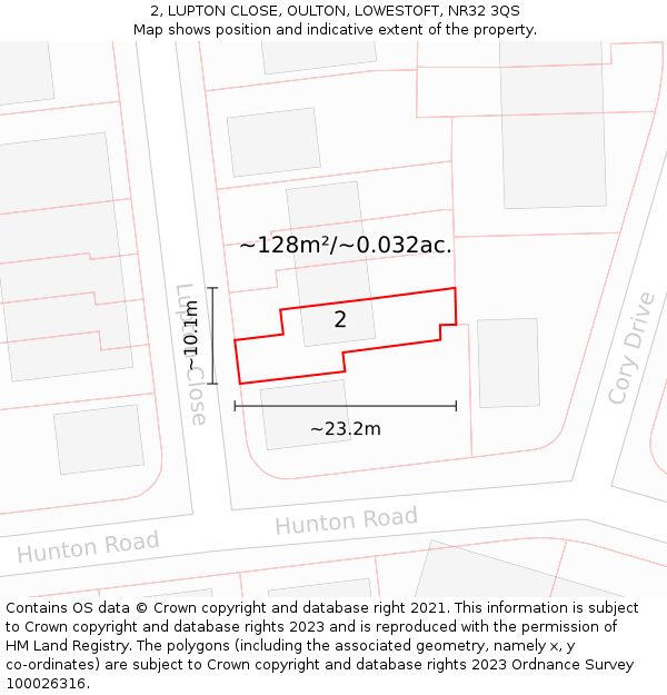 2, LUPTON CLOSE, OULTON, LOWESTOFT, NR32 3QS: Plot and title map