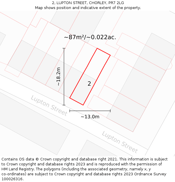 2, LUPTON STREET, CHORLEY, PR7 2LG: Plot and title map