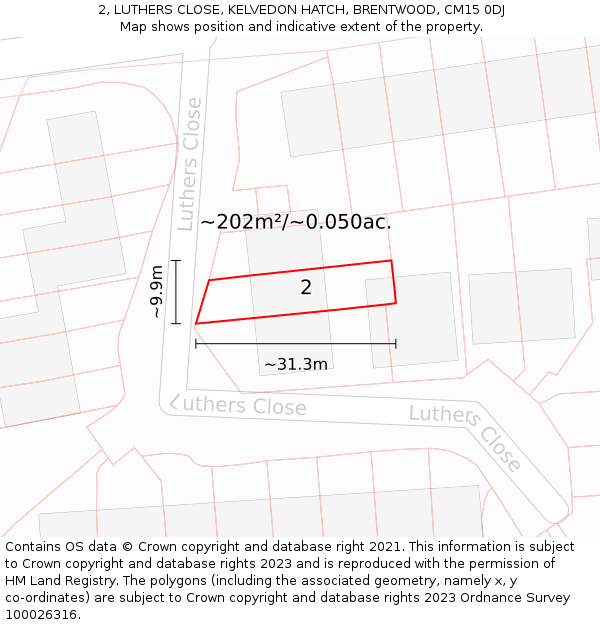 2, LUTHERS CLOSE, KELVEDON HATCH, BRENTWOOD, CM15 0DJ: Plot and title map