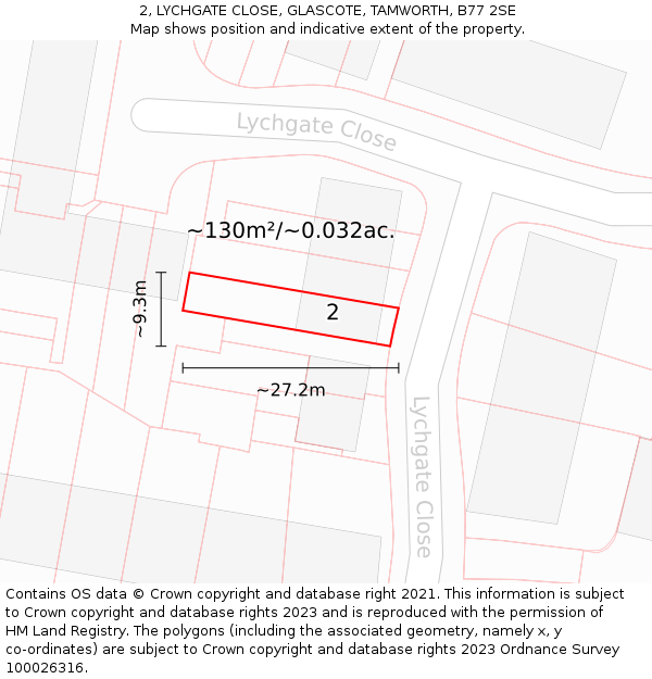 2, LYCHGATE CLOSE, GLASCOTE, TAMWORTH, B77 2SE: Plot and title map