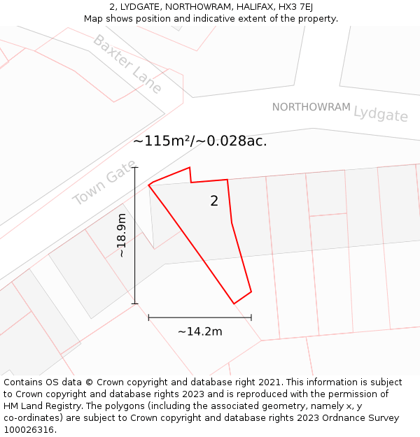 2, LYDGATE, NORTHOWRAM, HALIFAX, HX3 7EJ: Plot and title map