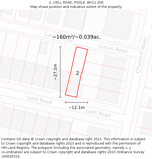 2, LYELL ROAD, POOLE, BH12 2NE: Plot and title map