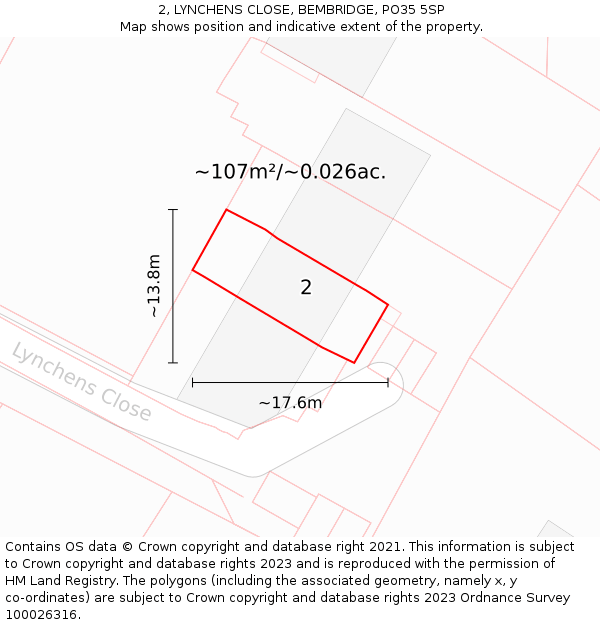 2, LYNCHENS CLOSE, BEMBRIDGE, PO35 5SP: Plot and title map