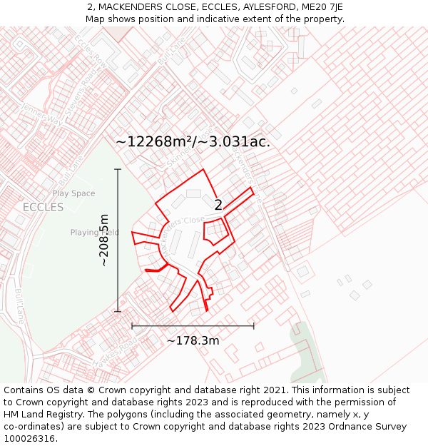 2, MACKENDERS CLOSE, ECCLES, AYLESFORD, ME20 7JE: Plot and title map