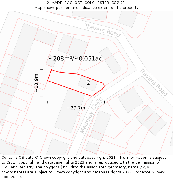 2, MADELEY CLOSE, COLCHESTER, CO2 9FL: Plot and title map