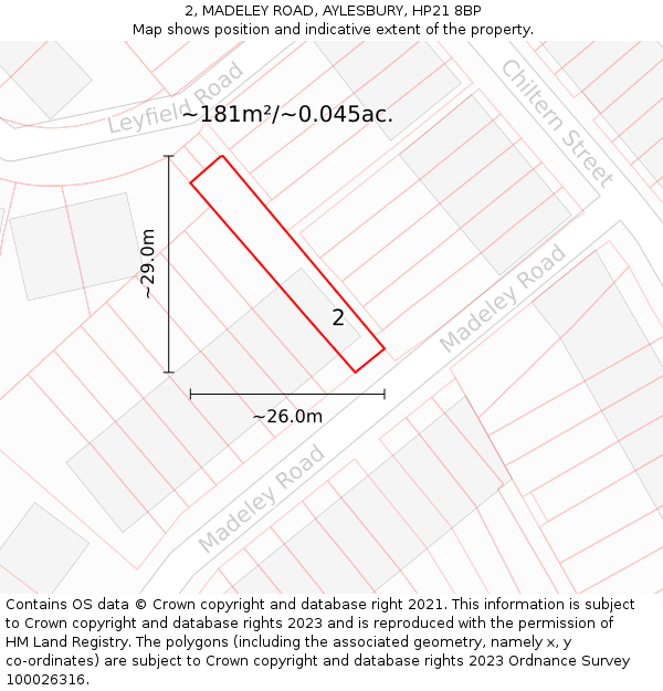 2, MADELEY ROAD, AYLESBURY, HP21 8BP: Plot and title map