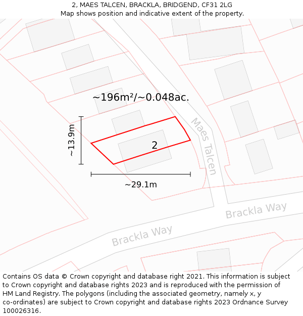 2, MAES TALCEN, BRACKLA, BRIDGEND, CF31 2LG: Plot and title map