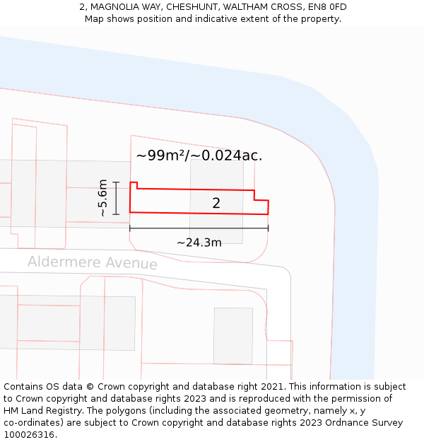 2, MAGNOLIA WAY, CHESHUNT, WALTHAM CROSS, EN8 0FD: Plot and title map