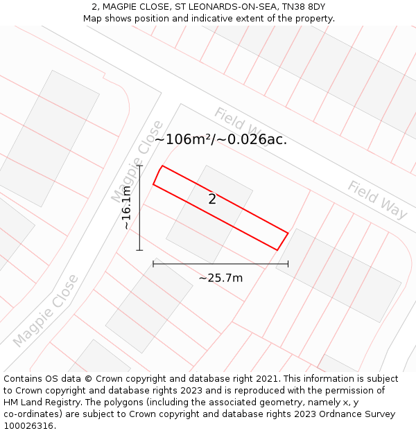 2, MAGPIE CLOSE, ST LEONARDS-ON-SEA, TN38 8DY: Plot and title map
