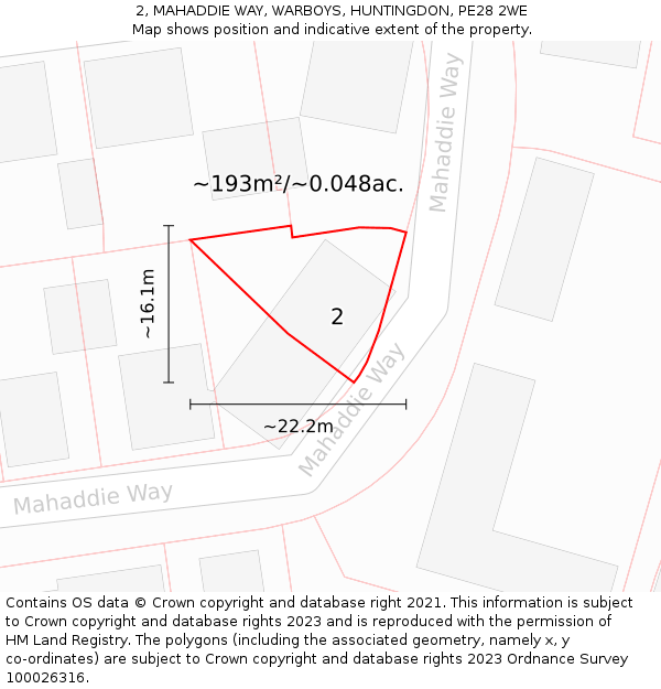 2, MAHADDIE WAY, WARBOYS, HUNTINGDON, PE28 2WE: Plot and title map