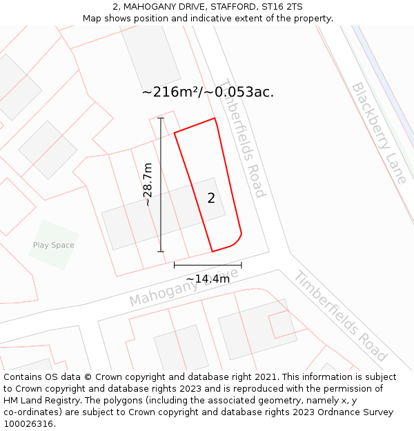 2, MAHOGANY DRIVE, STAFFORD, ST16 2TS: Plot and title map