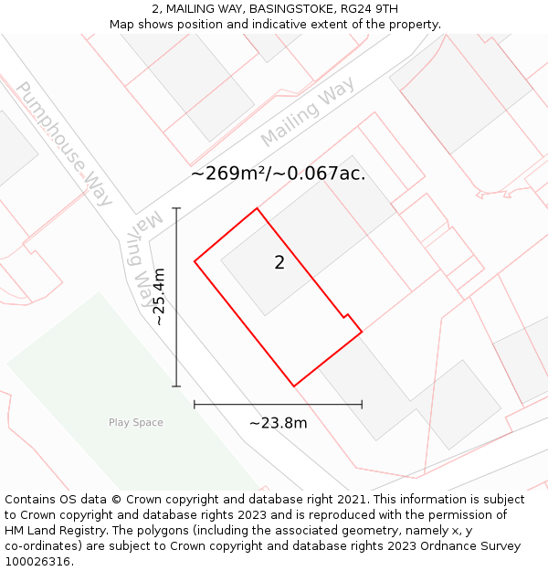 2, MAILING WAY, BASINGSTOKE, RG24 9TH: Plot and title map