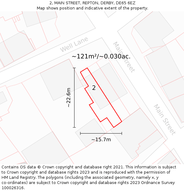 2, MAIN STREET, REPTON, DERBY, DE65 6EZ: Plot and title map