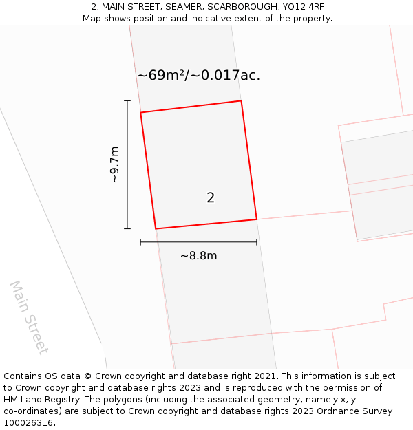 2, MAIN STREET, SEAMER, SCARBOROUGH, YO12 4RF: Plot and title map