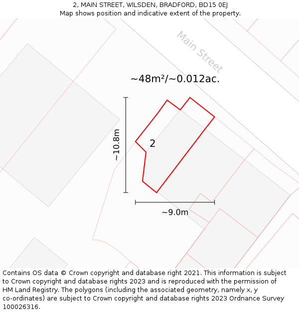 2, MAIN STREET, WILSDEN, BRADFORD, BD15 0EJ: Plot and title map