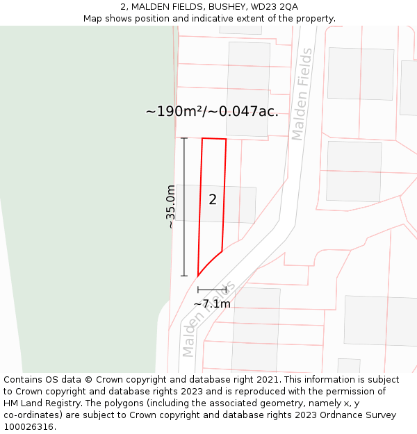 2, MALDEN FIELDS, BUSHEY, WD23 2QA: Plot and title map