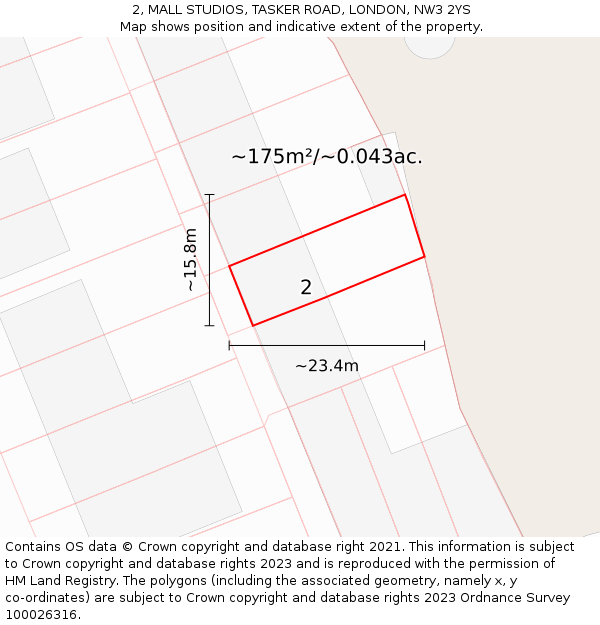 2, MALL STUDIOS, TASKER ROAD, LONDON, NW3 2YS: Plot and title map