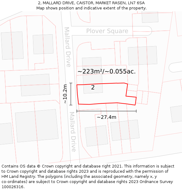 2, MALLARD DRIVE, CAISTOR, MARKET RASEN, LN7 6SA: Plot and title map