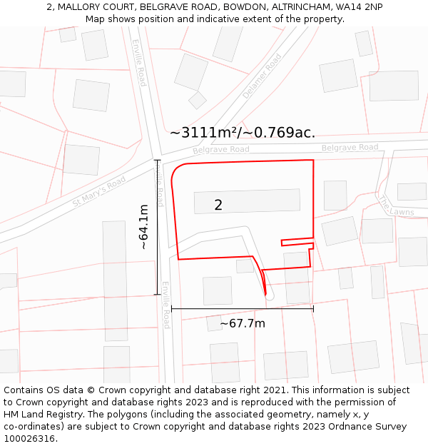 2, MALLORY COURT, BELGRAVE ROAD, BOWDON, ALTRINCHAM, WA14 2NP: Plot and title map